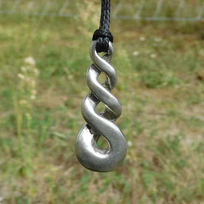 Infinity Loop Pendant Necklace (Small), Handcast Pewter Pendant on Adjustable Waxed Cord