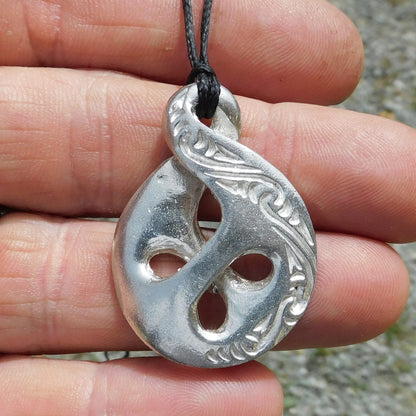 Crossover Infinity Pendant, Handcast Pewter Necklace on Adjustable Waxed Cord