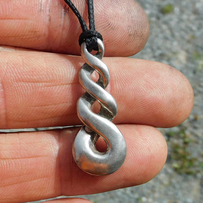 Infinity Loop Pendant Necklace (Small), Handcast Pewter Pendant on Adjustable Waxed Cord