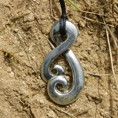 Infinity Loop Pendant Necklace (Open Twist Design), Handcast Pewter Pendant on Adjustable Waxed Cord