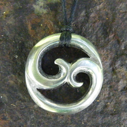 Chunky Twin Wave Pendant Necklace, Handcast Pewter on Adjustable Waxed Cord