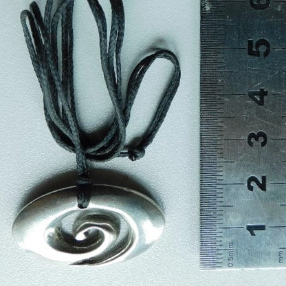 Oval  Koru Spiral Pendant Necklace, Handcast Pewter on Adjustable Waxed Cord