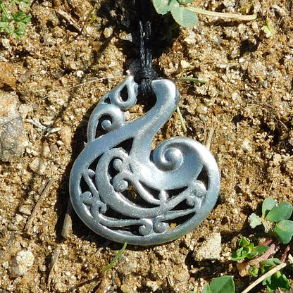 Manaia Fishhook Pendant Necklace, Handcast Pewter Pendant on Adjustable Waxed Cord