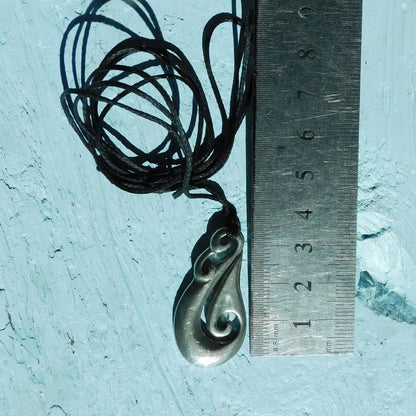 Fish Hook Pendant Necklace (Simple Curved Design), Maori-Inspired Handcast Pewter Pendant on Adjustable Waxed Cord