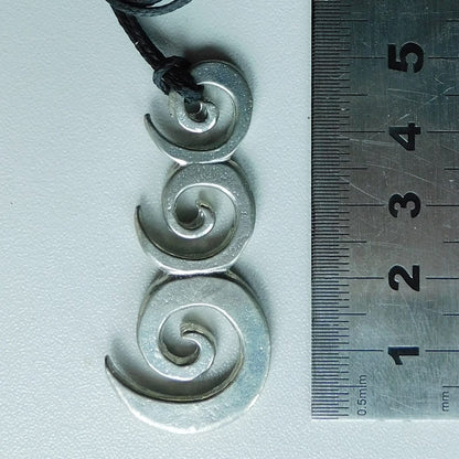 Triple Spiral Pendant Necklace, Handcast Pewter on Adjustable Waxed Cord