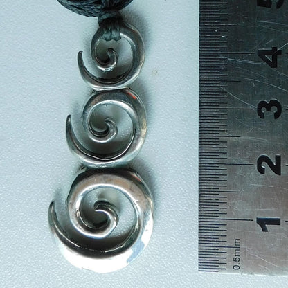 Triple Spiral Pendant Necklace (Rounded Design), Handcast Pewter Pendant on Adjustable Waxed Cord