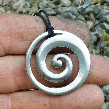 Koru Circle Pendant Necklace, Handcast Pewter on Adjustable Waxed Cord