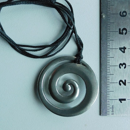 Koru Circle Pendant Necklace, Handcast Pewter on Adjustable Waxed Cord
