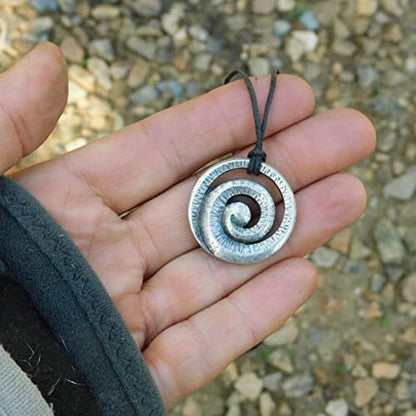 Spiral Pendant Necklace, Handcast Pewter on Adjustable Waxed Cord