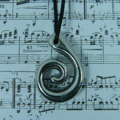 Koru Spiral Pendant Necklace, Smaller Design, Handcast Pewter on Adjustable Waxed Cord
