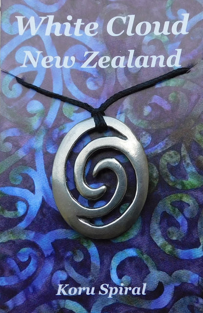 Oval Wave Pendant Necklace, Handcast Pewter on Adjustable Waxed Cord