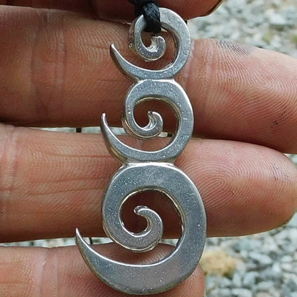 Triple Spiral Pendant Necklace, Handcast Pewter on Adjustable Waxed Cord
