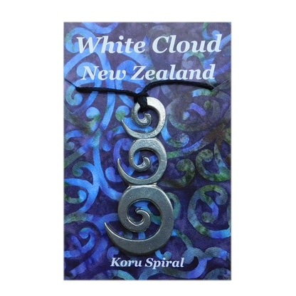 Triple Spiral Pendant Necklace, Handcast Pewter on Adjustable Waxed Cord
