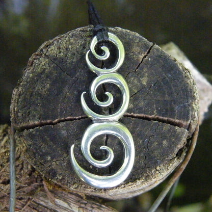 Triple Spiral Pendant Necklace (Rounded Design), Handcast Pewter Pendant on Adjustable Waxed Cord