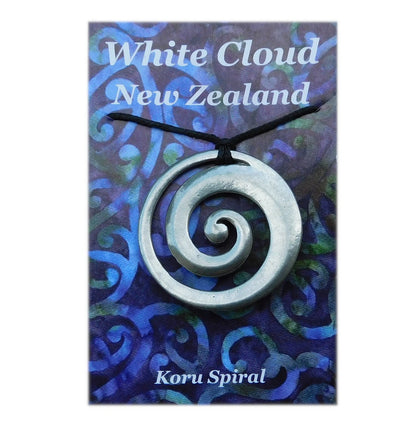 Koru Circle Pendant Necklace, Handcast Pewter on Adjustable Waxed Cord