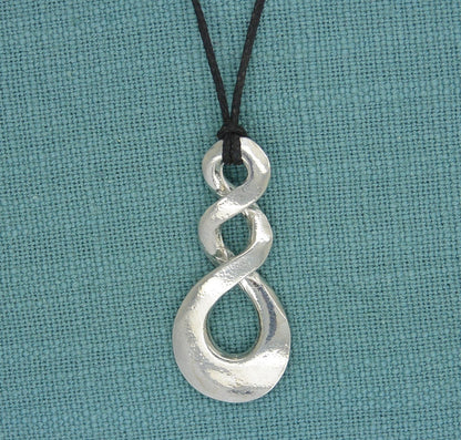 Flat Triple Infinity Loop Pendant Necklace, Handcast Pewter Pendant on Adjustable Waxed Cord