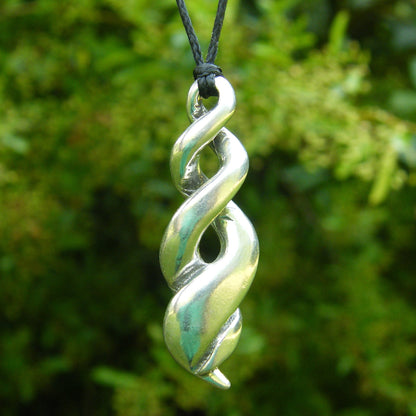 Triple Infinity Loop Pendant Necklace (Twist of Life), Handcast Pewter Pendant on Adjustable Waxed Cord