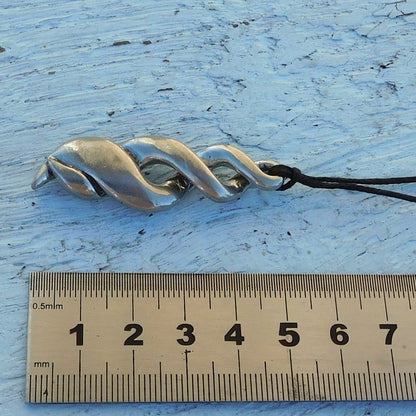 Triple Infinity Loop Pendant Necklace (Twist of Life), Handcast Pewter Pendant on Adjustable Waxed Cord