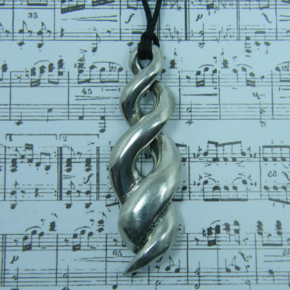Triple Infinity Loop Pendant Necklace (Twist of Life), Handcast Pewter Pendant on Adjustable Waxed Cord