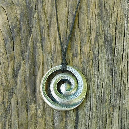 Spiral Pendant Necklace, Handcast Pewter on Adjustable Waxed Cord