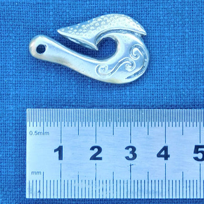 Maori Fish Hook Pendant Necklace (Koru Design), Handcast Pewter Pendant on Adjustable Waxed Cord