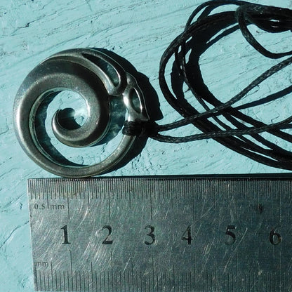 Spiral Manaia Pendant Necklace, Handcast Pewter Pendant on Adjustable Waxed Cord