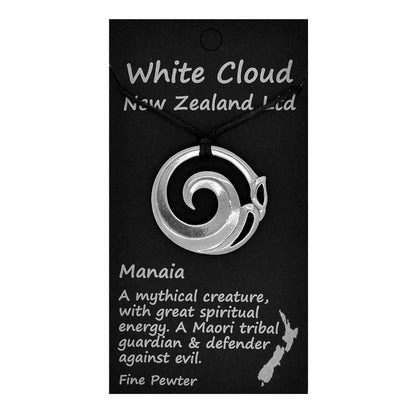 Spiral Manaia Pendant Necklace, Handcast Pewter Pendant on Adjustable Waxed Cord