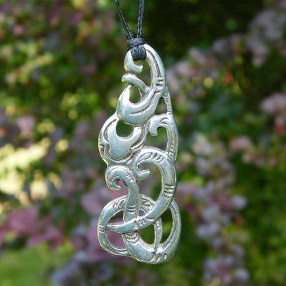 Manaia Pendant Necklace, Handcast Pewter Pendant on Adjustable Waxed Cord