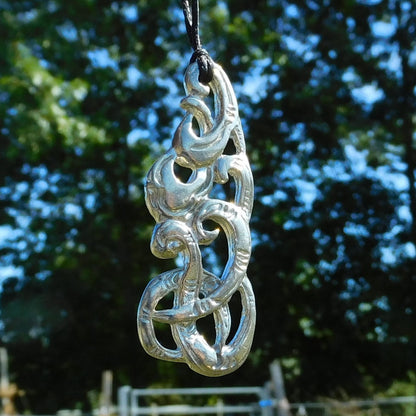 Manaia Pendant Necklace, Handcast Pewter Pendant on Adjustable Waxed Cord