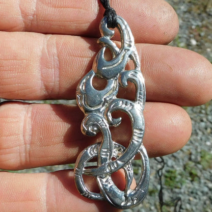 Manaia Pendant Necklace, Handcast Pewter Pendant on Adjustable Waxed Cord