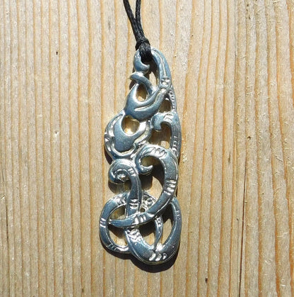 Manaia Pendant Necklace, Handcast Pewter Pendant on Adjustable Waxed Cord