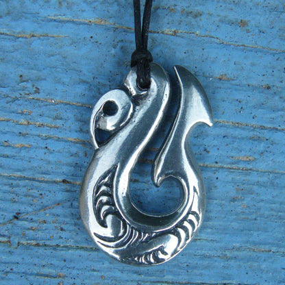 Traditional Manaia Pendant Necklace, Handcast Pewter Pendant on Adjustable Waxed Cord