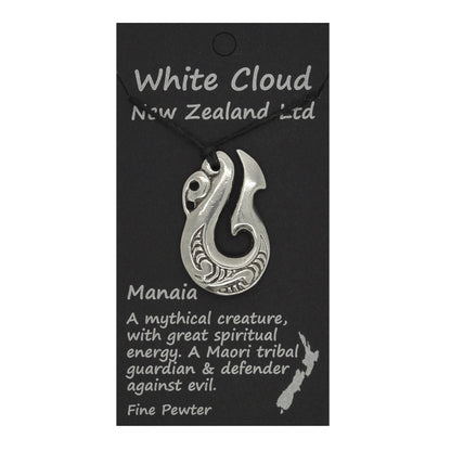 Traditional Manaia Pendant Necklace, Handcast Pewter Pendant on Adjustable Waxed Cord
