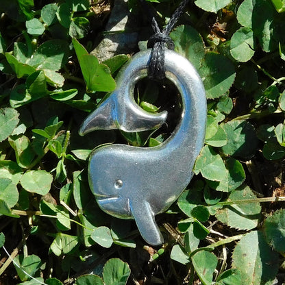 Whale Pendant Necklace, Handcast Pewter Pendant on Adjustable Waxed Cord