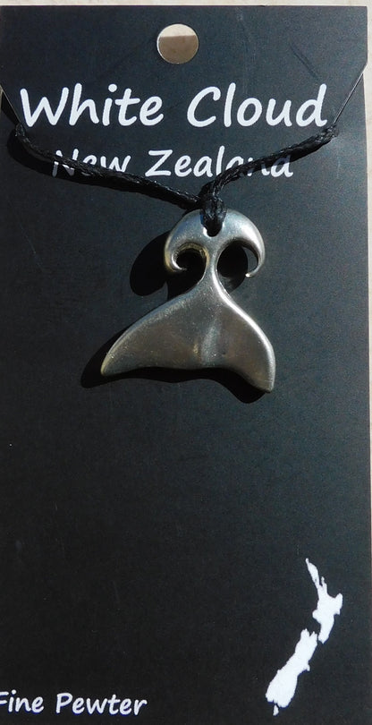 Whale Tail Pendant Necklace, Handcast Pewter Pendant on Adjustable Waxed Cord