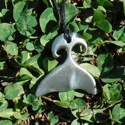 Whale Tail Pendant Necklace, Handcast Pewter Pendant on Adjustable Waxed Cord