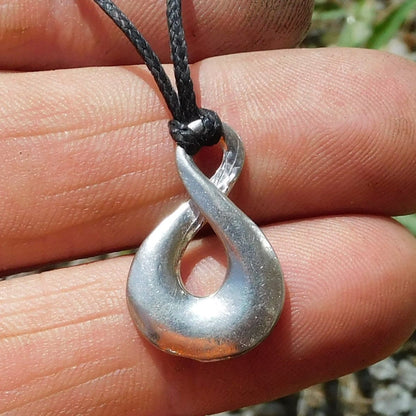 Infinity Loop Pendant Necklace (Open Twist Design), Handcast Pewter Pendant on Adjustable Waxed Cord
