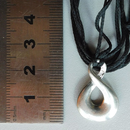 Infinity Loop Pendant Necklace (Open Twist Design), Handcast Pewter Pendant on Adjustable Waxed Cord