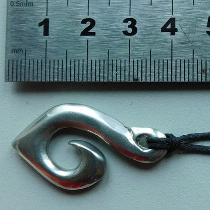 Maori Fish Hook Pendant Necklace (Pointed Design), Handcast Pewter Pendant on Adjustable Waxed Cord