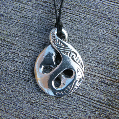 Crossover Infinity Pendant, Handcast Pewter Necklace on Adjustable Waxed Cord