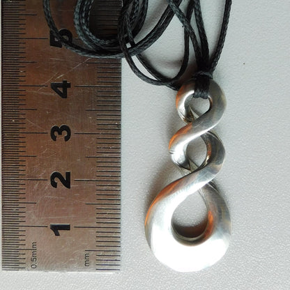 Flat Triple Infinity Loop Pendant Necklace, Handcast Pewter Pendant on Adjustable Waxed Cord