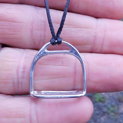 Stirrup Pendant Necklace, Handcast Pewter on Adjustable Waxed Cord