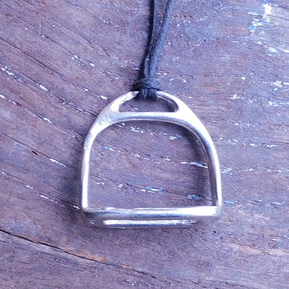 Stirrup Pendant Necklace, Handcast Pewter on Adjustable Waxed Cord