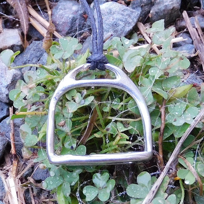 Stirrup Pendant Necklace, Handcast Pewter on Adjustable Waxed Cord
