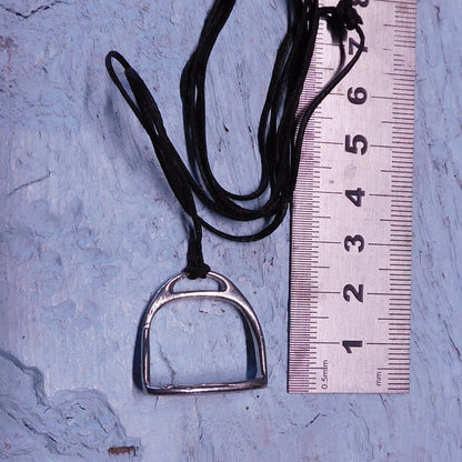 Stirrup Pendant Necklace, Handcast Pewter on Adjustable Waxed Cord