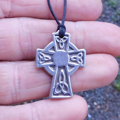 Celtic Cross Brooch (Trinity Knot, Small), Handcast Pewter, Polished Finish