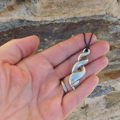 Triple Infinity Loop Pendant Necklace (Twist of Life), Handcast Pewter Pendant on Adjustable Waxed Cord