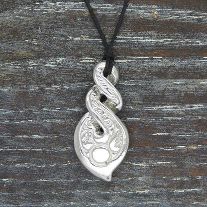Triple Infinity Loop Pendant Necklace (Engraved), Handcast Pewter Pendant on Adjustable Waxed Cord