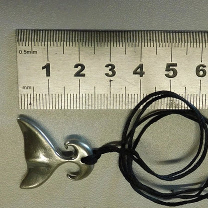 Whale Tail Pendant Necklace, Handcast Pewter Pendant on Adjustable Waxed Cord