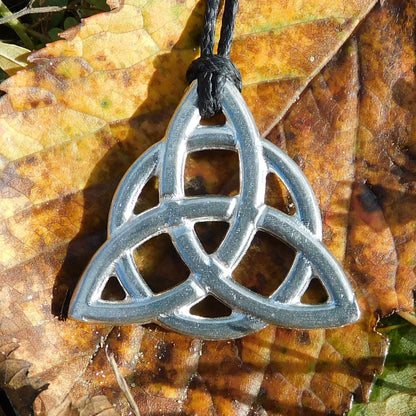 Trinity Knot Pendant Necklace, Handcast Pewter Pendant on Adjustable Waxed Cord